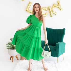 TCEC Kelly Green one shoulder dress